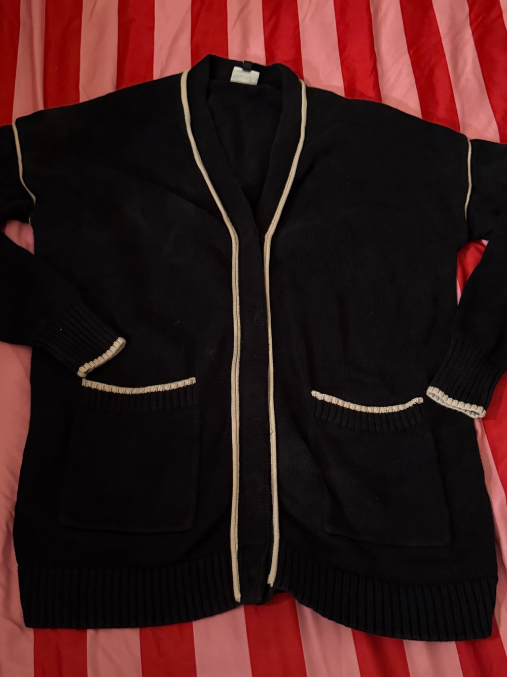 3/$25 CAbi Black Contrast Trim Zip Cardigan Sweater Size S
